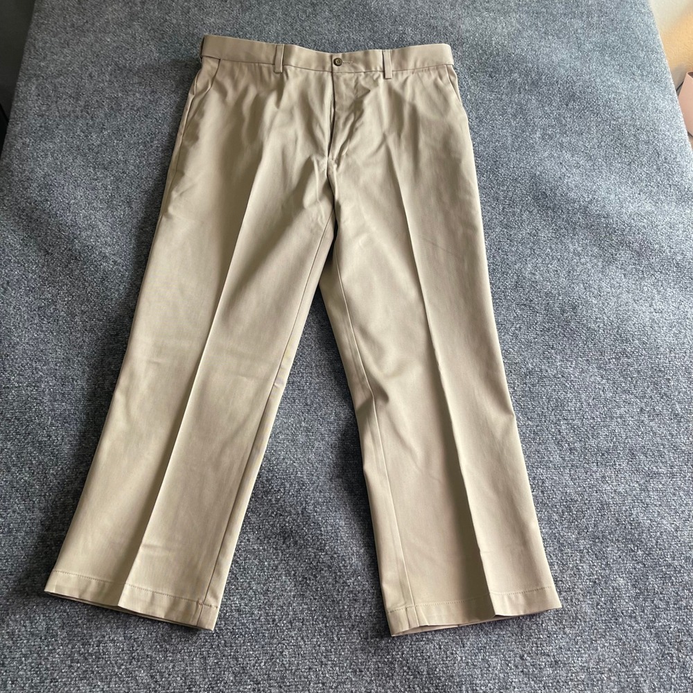Covington Mens Khaki Chino Pants 36x29 Tan Flat Front Cotton Twill‎ Trousers